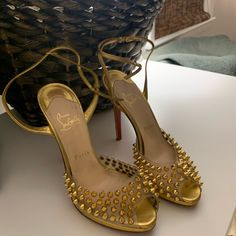 Used Loubitins. Worn But Could Be Brought Back To Life With A Good Shoe Rehabber. Elegant Gold Heels With Spikes, Gold Studded Heels For Party, Back To Life, Louboutin Shoes, Christian Louboutin Shoes, Nice Shoes, Shoes Women Heels, Christian Louboutin, Shoes Heels