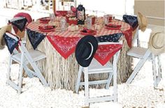 an image of a table set up with hats on it for a patriotic dinner party