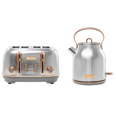 a toaster and kettle sitting next to each other