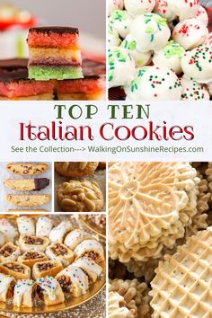 the top ten italian cookies are shown in this collage with text overlays