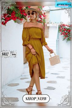 Frilled Off-shoulder Flounce Sleeve Dress Chic Off-shoulder Midi Dress For Vacation, Off-shoulder Midi Dress For Brunch In Fall, Chic Off-shoulder Midi Dress For Day Out, Chic Off-shoulder Midi Dress For Fall, Chic Cold Shoulder Maxi Dress For Spring, Elegant Spring Off Shoulder Dress For Vacation, Elegant Off Shoulder Dress For Spring Vacation, Spring Bohemian Off-shoulder Midi Dress, Spring Off-shoulder Maxi Dress