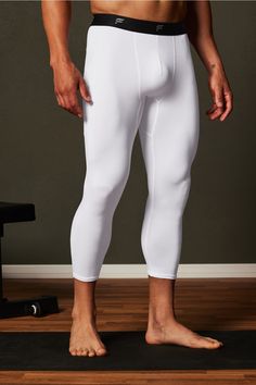 The Baselayer 3/4 Tight FL2 white male Activewear >> Mens >> Bottom >> Tights >> 3/4 Length Tights regular Running 4-Way Stretch/Anti-Chafe/Anti-Stink/Breathable/Hidden Pockets/Lightweight Feel/Sweat Wicking High Stretch Functional White Leggings, White High Stretch Functional Leggings, White Tight Training Activewear, White Tight Fit Activewear For Training, White Tight Activewear For Training, Tight White Moisture-wicking Bottoms, Tight White Breathable Activewear, Sporty White Moisture-wicking Tights, White Compressive Moisture-wicking Tights