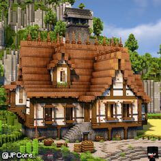 Need Minecraft ideas and inspiration, find it here! Miners House Minecraft, Minecraft Miners House, Minecraft Spawner Xp Farm, Medival House Ideas Minecraft, Minecraft Buildings Houses, Minecraft Manor House, Medevil Minecraft Houses, Best Minecraft Houses, Unique Minecraft Houses