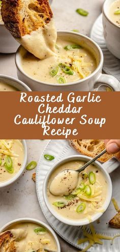 Roasted Garlic Cheddar Cauliflower Soup Recipe Warm, creamy, and with a hint of roasted garlic goodness, this Roasted Garlic Cheddar Cauliflower Soup is the ultimate comfort food for chilly days. It’s a flavorful and satisfying soup that combines the richness of cheddar cheese with the earthy notes of cauliflower, making it the perfect dish to […] The post Roasted Garlic Che... Thick Creamy Soup Recipes, Healthy Creamy Soups, Country Fresh Garlic Soup, Creamy Cheddar Cauliflower And Roasted Garlic Soup, Cheddar Cauliflower Roasted Garlic Soup, Golden Garlic Soup, Country French Garlic Soup Recipe, Soup Season Recipes, Gnocchi Soup Vegetarian