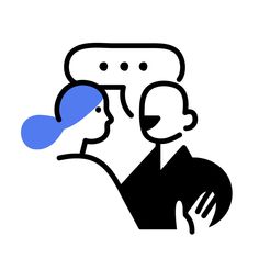 a man and woman are looking at each other with speech bubbles above their heads on a white background