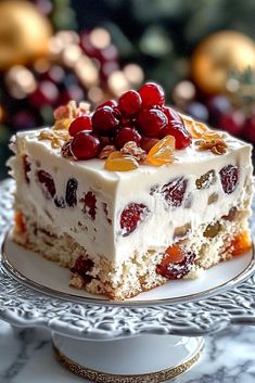 a piece of cake sitting on top of a white plate