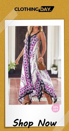 V-neck Casual Loose Retro Print Vacation Sleeveless Maxi Dress Retro Print, Sleeveless Maxi Dress, Retro Prints, Shop Now, Maxi Dress, V Neck, Clothes