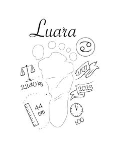 an ice cream cone with the word luara written in black ink on a white background