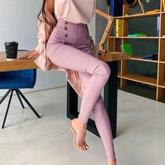 Elegant Pink Elastic Waist Skinny Pencil Pants on Storenvy Waist Pants Outfit, Pants Outfit Work, Elastic Waist Pants Outfit, Hype Clothing, Outfit Work, Fall Leggings, Fashion Bottoms, Solid Color Pants, Elastic Waist Pants