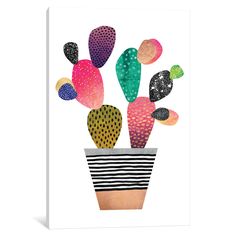 an art print with colorful cacti in a pot