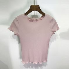 FREE SHIPPING T-Shirt Knitted JKP1356 Casual Ribbed T-shirt For Spring, Casual Stretch Knit T-shirt, Spring V-neck Knit T-shirt, Spring Knit V-neck T-shirt, Pink Short Sleeve Knit Tops, Pink Knit Top With Short Sleeves, Pink Knit Tops With Short Sleeves, Pink Knit Short Sleeve Tops, Pink Short Sleeve Cotton Knit Top