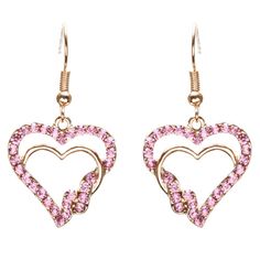 Valentines Jewelry Beautiful Crystal Rhinestone Hearts Earrings E907 Pink Hearts Earrings, Jewelry Beautiful, Heart Dangle Earrings, Rhinestone Heart, Valentines Jewelry, Double Heart, Metal Casting, Gorgeous Earrings, Fish Hook