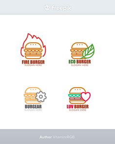 four logos with hamburgers and leaves