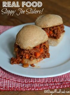 two sloppy joe sliders on a white plate