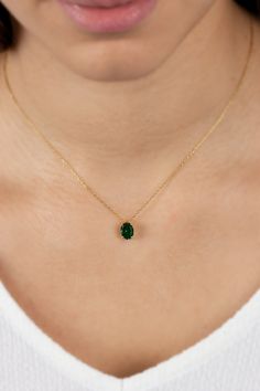 Oval Cut 14K Solid Gold Emerald Necklace 14K Gold Necklace - Etsy Dainty Oval Necklace For May Birthstone, Dainty Oval May Birthstone Necklace, Classic May Birthstone Necklace As Gift, Classic Oval Emerald Necklace For Gift, Emerald Birthstone Necklace For Wedding, Dainty Oval May Birthstone Jewelry, Classic Necklace For May Birthstone Gift, Round Emerald Necklace As Gift, Oval Birthstone Necklace For Gift In Fine Jewelry Style