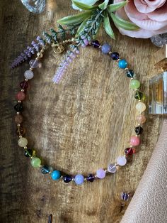 Multicolor jade and hydro quartz necklace and bracelet set. Rainbow Gemstones, Necklace And Bracelet Set, My Community, Rainbow Necklace, Necklace And Bracelet, Quartz Necklace, 14kt Gold, Gemstone Necklace, Bracelet Set