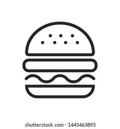 a hamburger that is black and white on a white background