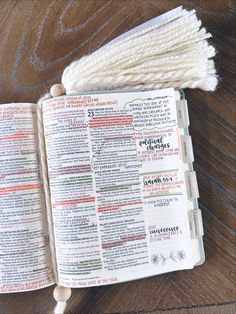 Bible journaling in Luke. Journaling Bible open flat on wood table with aesthetic highlighters and hand lettering. Fluffy bookmark tassel Bible Personalization Ideas, Luke 12 Bible Journaling, Book Of Luke Bible Journaling, Bible Study Luke, Luke 2 Bible Journaling, Luke Bible Journaling, Christmas Study, Luke Bible