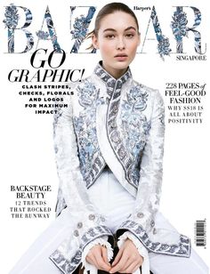 the cover of harper harper's bazaar magazine, featuring an image of a woman in white