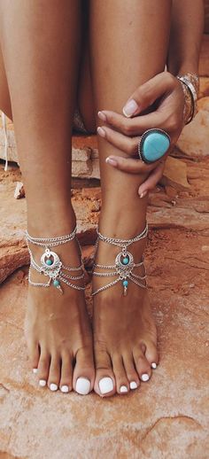 BOHO JEWELRY FASHION Turquoise Anklet, Barefoot Sandal, Ankle Jewelry, Anklets Boho, Estilo Hippie, Beach Anklets, Turquoise Boho, Boho Style Jewelry, Epilator