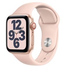 an apple watch with pink band