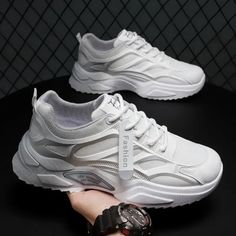 Color: Gray White Casual Chunky Breathable Sneakers, Casual White Running Shoes With Vulcanized Sole, Trendy White Running Shoes With Vulcanized Sole, Casual High-top Chunky Sneakers For Light Sports, Streetwear Running Shoes With White Sole And Laces, Spring High-top Chunky Sneakers For Light Sports, Spring Chunky High-top Sneakers For Light Sports, White Casual Low-top Running Shoes, White Casual Chunky Sneakers For Light Sports