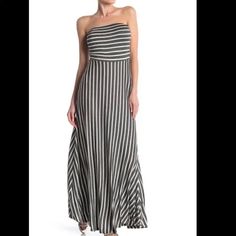 West Kei Charcoal And White Striped Strapless Maxi Dress, Size Medium. White Strapless Maxi Dress, Strapless Summer Dress, Strapless Maxi, Striped Maxi, Breezy Dress, Strapless Maxi Dress, Striped Maxi Dresses, Dress 16, 15 Dresses