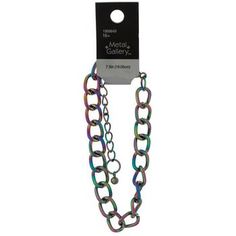 Customize your look with this sleek Rainbow Holographic Chain Bracelet. This chain link bracelet has a vibrant holographic finish and is connected by a large lobster clasp. Style it with cozy charms, luxurious pendants, rhinestones, beads, and more. Design your own accessories for jewelry that's full of style and character! Details: 	 Length: 7.5" (9.63" Including Extender) 	 Thickness: 0.35" 	 Clasp Type: Lobster Claw 	 Material: Metal 	 Color: Rainbow Holographic 	 Age Grade: 16+ 	 Quantity: 1 Trendy Link Charm Bracelet With Lobster Clasp, Trendy Metal Charm Bracelet With Extender, Metal Chain Link Charm Bracelet With Lobster Clasp, Trendy Metal Link Charm Bracelet, Trendy Metal Charm Bracelet With Chain, Multicolor Chain Bracelets For Party, Adjustable Multicolor Metal Chain Necklace, Trendy Multicolor Chain Bracelet For Party, Trendy Multicolor Chain Bracelets