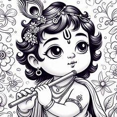 Radha Drawing Easy, Glass Painting Outline, Krishna Radha Drawing, God Outline, Krishna Glass Painting, Radha Drawing, Very Easy Drawing, Krishna Tattoo, Sketch Images