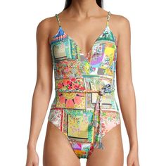 This One-Piece Swimsuit Is Made Of Stretch-Fabric With Colorful Patchwork Designs. V-Neck Adjustable Straps Tie-Waist Pull-On Style 83% Polyamide/17% Elastane Hand Wash Neoprene Swimsuits, Swimsuit Wrap, Tank Swimsuit, Surf Swimsuit, Bathing Suits One Piece, Surf Shirt, Rash Guard Women, Cut Out One Piece, 1 Piece Swimsuit