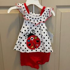 New With Tags Cute Red Sets For Spring, Red Playwear Sets For Spring, Red Cotton Set For Spring, Red Cotton Spring Set, Spring Red Cotton Set, Cute Red Playwear Sets, Cute White Cotton Sets, Cute White Playtime Sets, Cute White Playwear Set