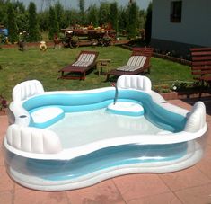 an inflatable swimming pool on a patio