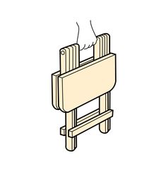 a drawing of a wooden chair that is not in position to be placed on the ground