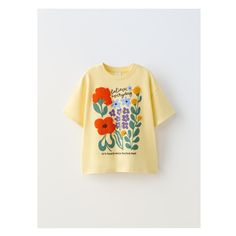 RUFFLY EMBROIDERED T-SHIRT Summer Short Sleeve T-shirt With Embroidered Text, Zara T-shirt With Letter Print For Spring, Casual Yellow Embroidered T-shirt, Casual Yellow T-shirt With Embroidered Graphics, Zara Cute Graphic Print T-shirt, Cute Zara T-shirt With Graphic Print, Playful Embroidered Short Sleeve Tops, Summer Embroidered Graphic Tee, Cute Zara T-shirt With Letter Print