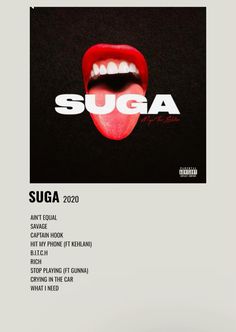 the poster for suga's upcoming album is shown in black and white with red lips