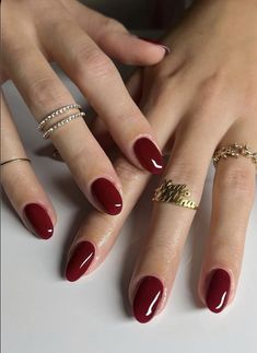 Cute Almond Nails, Wine Nails, Maroon Nails, Cherry Nails, Smink Inspiration, Red Nail Polish, Almond Nails Designs, Makijaż Smokey Eye, Red Nail