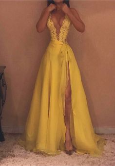 newarrivaldress.com custom made Sexy Yellow Straps Deep V-neck Evening Gown | Front Split Evening Gown 2023 Prom Dresses Yellow, V-neck Evening Dress With Lace Back For Gala, Sheer Bodice V-neck Evening Dress For Prom, V-neck Evening Dress With Sheer Bodice For Prom, V-neck Lace Bodice Prom Gown, V-neck Evening Dress With Lace Back For Prom, V-neck Evening Dress With Lace Back, V-neck Prom Evening Dress With Lace Bodice, V-neck Lace Bodice Evening Dress For Prom