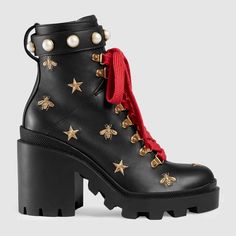 Gucci Fashion Show, Hak Tinggi, Gucci Boots, Womens Black Booties, Winter Ankle Boots, Black Ankle Booties, Gucci Leather, Platform Ankle Boots, Winter Boots Women