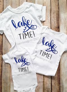 "\"Lake Time\" Baby Bodysuit! Add name at no extra cost, just leave name in personalization box upon purchase! (Not required, and brings no extra cost) Select a size and color from the drop down menu! This also comes in toddler sizes! Sizes up to 24 months come in bodysuit form while sizes 2T and larger come t-shirts. Handmade, Hand Designed in the USA. All of the made-to-order items have an average turnaround time of 3-5 business days. If you need something faster check out my \"Rush Order Opti Personalized Family Matching Onesie For Birthday, Personalized White Onesie For First Birthday, Customizable Family Matching Onesie For Birthday, Personalized White Onesie As A Gift, Personalized White Onesie As Gift, Customizable White Onesie For Birthday, Customizable White Onesie As A Gift, Customizable White Onesie As Gift, Personalized White Onesie For Father's Day