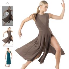 a woman in a brown dress is dancing