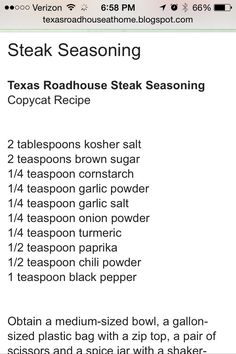 a recipe for steak seasoning on a computer screen