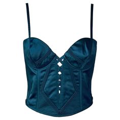 Gianni Versace S/S 1995 Plunged Bustier Corset Bra Silk Black Crop Top IT 42 Luxury Silk Women's Corset, Versace Crop Top Outfit, Luxury Vintage Black Corset, Gianni Versace 90s, Versace Crop Top, Versace Top, Versace 90s, Corset Bra, Vintage Versace