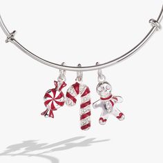 Holiday Candy Cane Charm Bangle | Alex and Ani – ALEX AND ANI Candy Cane Stripes, Holiday Candy, Peppermint Candy, Enamel Charms, Holiday Looks, So Sweet, Shiny Silver