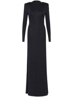 black stretch-design mock neck concealed rear zip fastening long sleeves straight hem floor-length Gown With Long Sleeves, Rachel Gilbert, The Rachel, Gown Black, Maxi Gown, Yoko London, City Dress, Floor Length Gown, Maxi Gowns