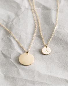 Two disks are better than one. Layer them together, or wear each separately. The smaller 9mm disk can also be personalized. Each with an adjustable length to fine tune your look and for easy layering with other necklaces. Real Gold, Gold Material, Mix Match, Layered Necklaces, Gold Vermeil, Handmade Silver, Solid Gold, Gold Filled, Layering