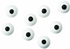 six white plastic eyes with black centers