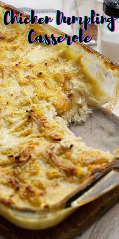 a cheesy casserole is cut in half