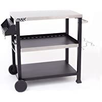 Movable Stainless Steel Flattop Grill Cart, Hooks, Side Handle, Multifunctional and Commercial PC3401S (Silver) Outdoor Serving Cart, Portable Bar, Kitchen Island Table, Stainless Steel Table