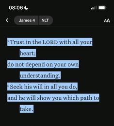 the text is written in blue and black on a cell phone screen, which reads trust in the lord with all your heart