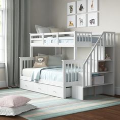 a gray bunk bed sitting in a bedroom next to a window